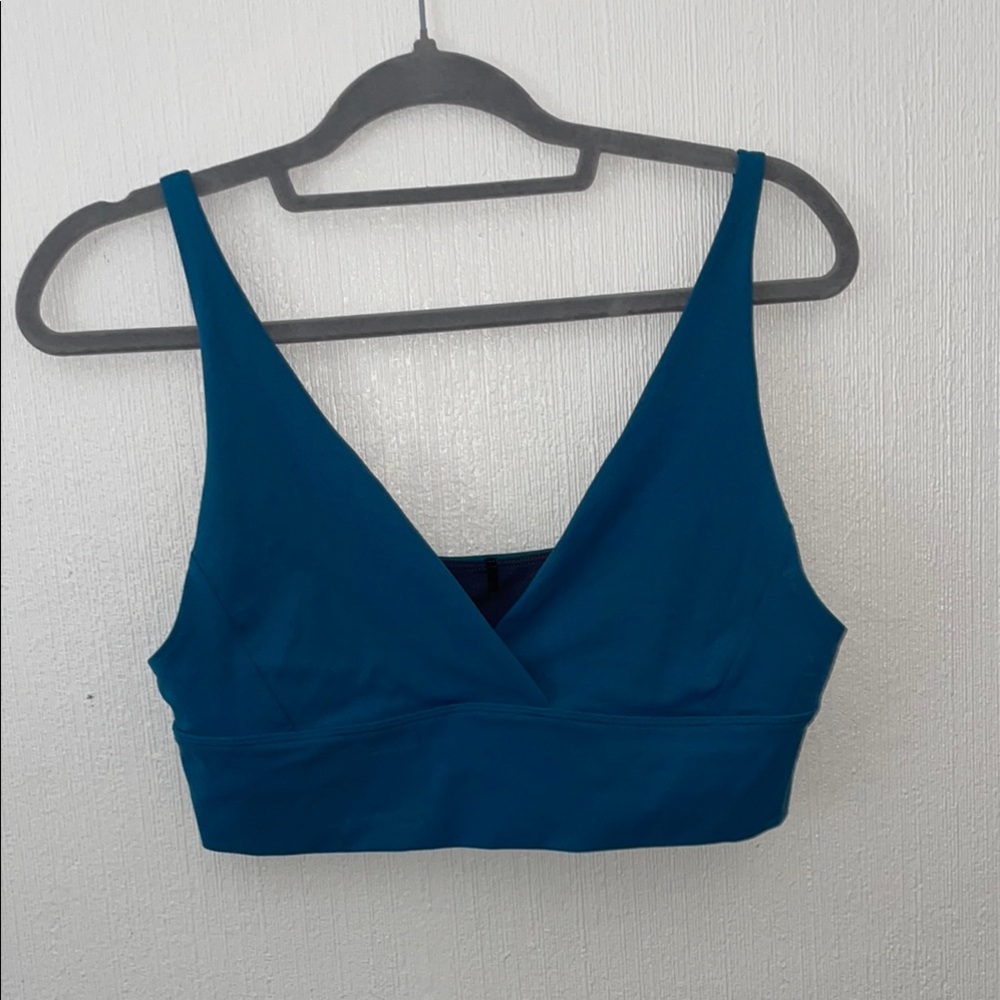 Prana Blue Sports Bra with Wide Straps and V-Neck